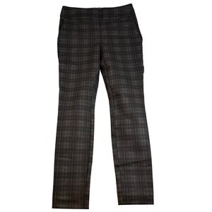Dalia Womens Plaid Pull On Dress Pants Tummy Control Black Grey Slim Size S NEW